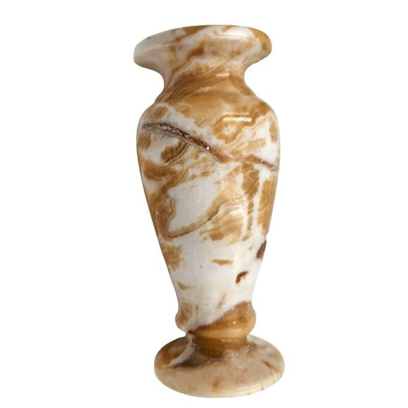 Vintage Marbled Onyx Alabaster Stone Vase 7.25 inches tall x 3 inches wide - Picture 9 of 15